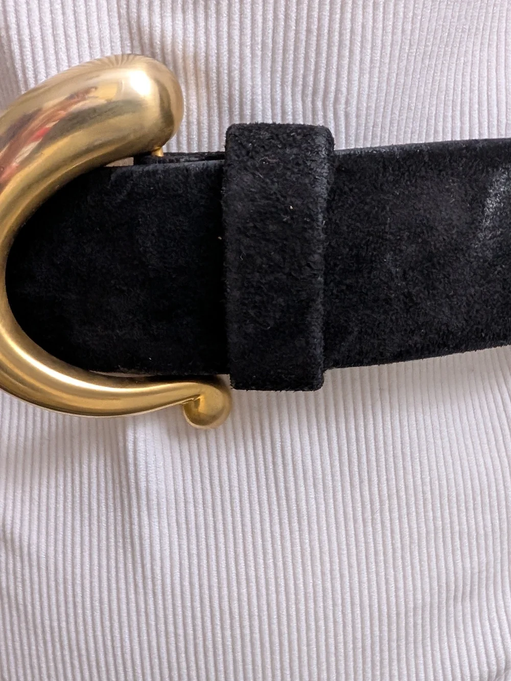 Anne Klein Black Suede Belt with Sculptural Gold Buckle